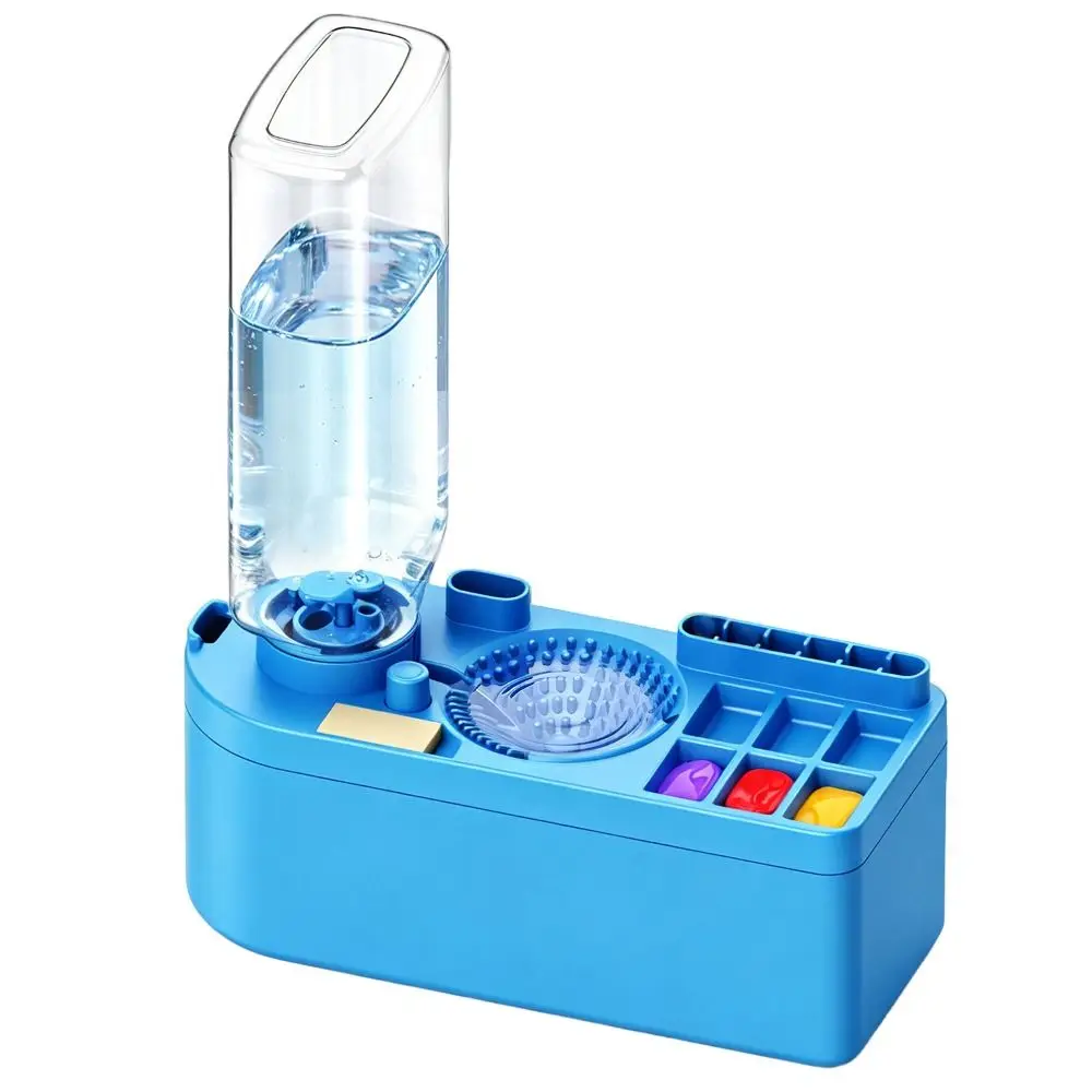 Picture 4: 450ml/15.2fl.oz Paint Brush Cleaner Rinse Cup 5 Brush Storage Holes Sponge & Friction Pad Portable Painting Supplies