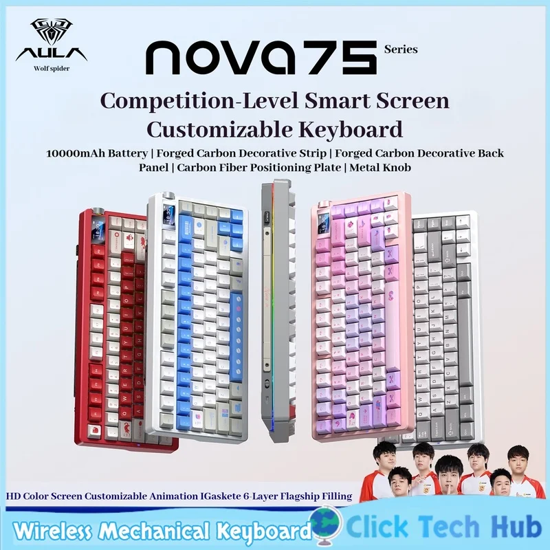 Aula Nova75 Wireless Mechanical Keyboard Esports Game Thri-Mode Full Key Hot Plug Customized Intelligent Display Screen Keyboard