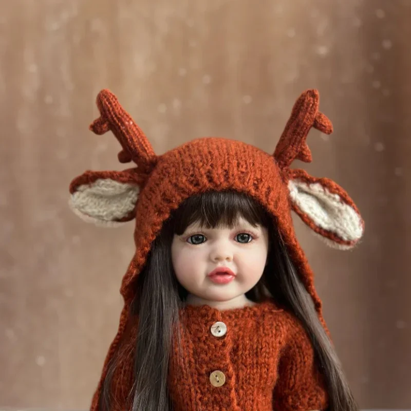 

Lifelike 55 CM 22 Inch Reborn Baby Girl Full Vinyl Body Doll Toy Brown Long Hair Realistic Princess Toddler Doll Birthday Gift