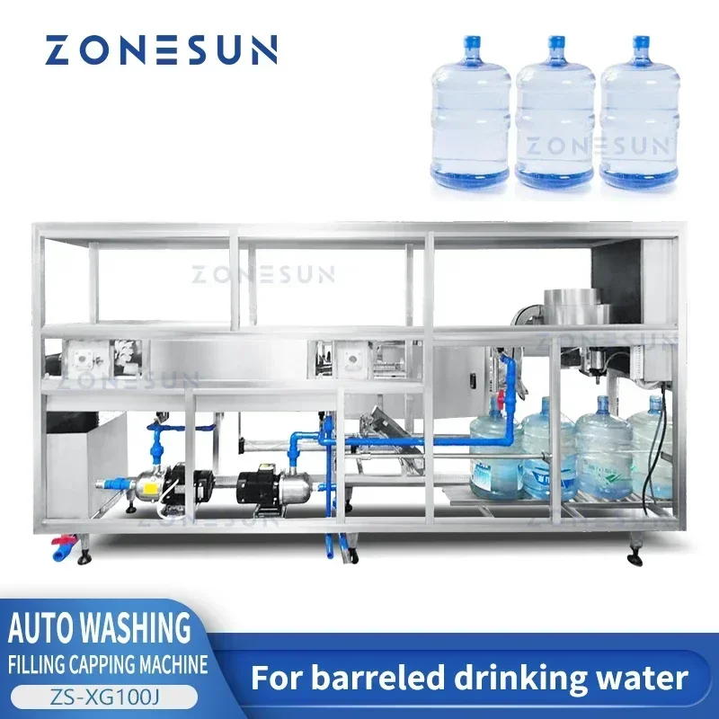 ZONESUN ZS-XG100J Riempitrice automatica per acqua a canna Rondella per risciacquo di bottiglie Confezionatrice per acqua potabile da 5 galloni