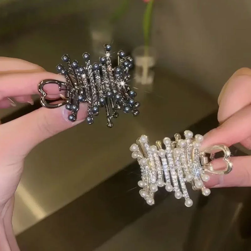 Simulated Pearl High Ponytail Holder Clips Clamps Girl Korean Crystal Claw Clip Fixed Hairpin Hair accessories Headwear
