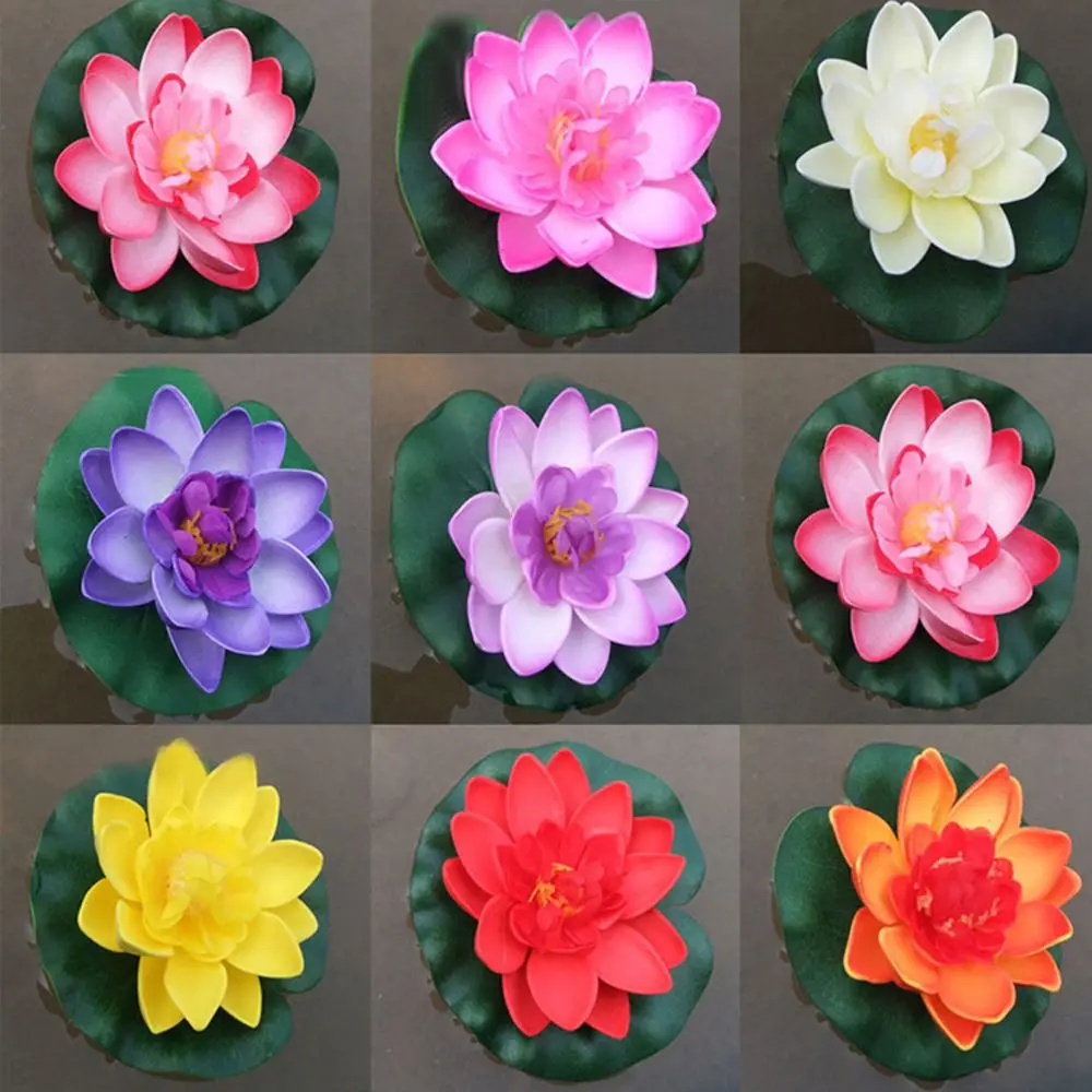 3Pcs Mixed Color Floating Lotus Artificial Flower Lifelike Water Lily Micro Landscape Lotu Leaf Pond Garden Fake Plants Decor