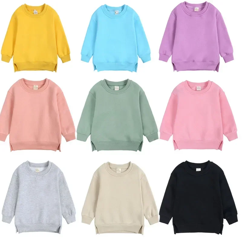 

2024 Baby Boys Girls Hoodies Sweatshirt Winter Autumn Candy Colors Hoodies Kids Thicken Fleece Pullovers Children's Clothing
