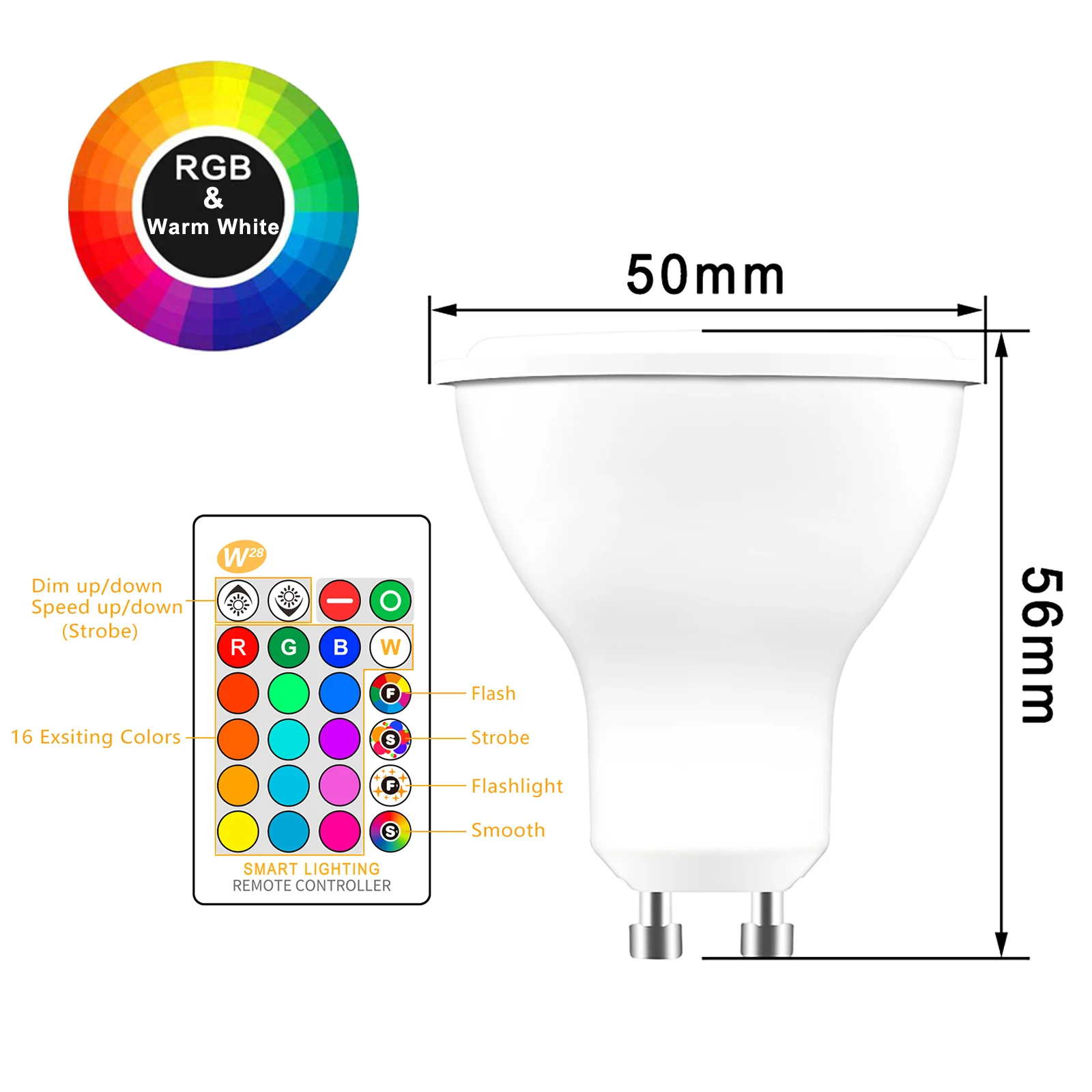 GU10 RGB LED Bulb 8W IR Remote Control AC 85-265V Atmosphere Lighting 16 Color Changeable Decorative Lights