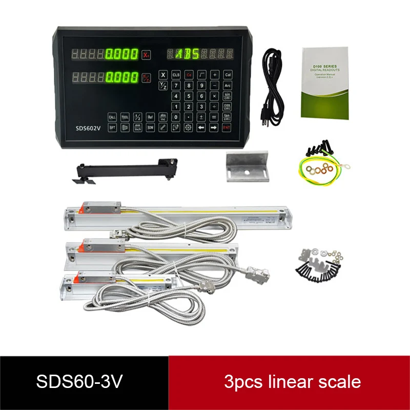 DRO-3V Digital readout Display and 3 Pieces 70-1020mm Linear scales Encoder For Milling Lathe machine