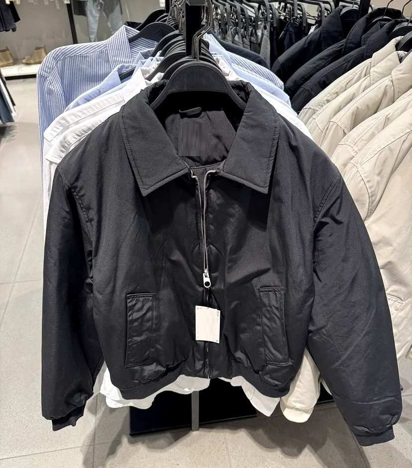 

European and American Fashion Men's Pure Color Simple Short Lapel Quilted Jacket Executive Thick Jacket Black Cotton Jacket
