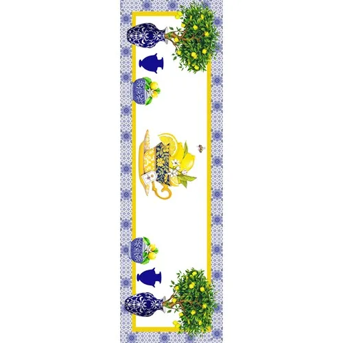 Sister Home Design Bleu Blanc Lemon Print Runner