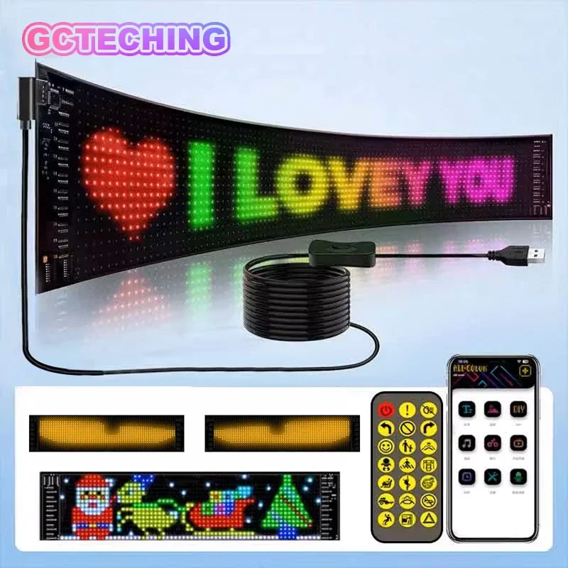 Painel de pixel de matriz de sinal led rolagem olhos led brilhantes para sinalização de caminhão flexível usb led sinal de carro bluetooth app controle diy