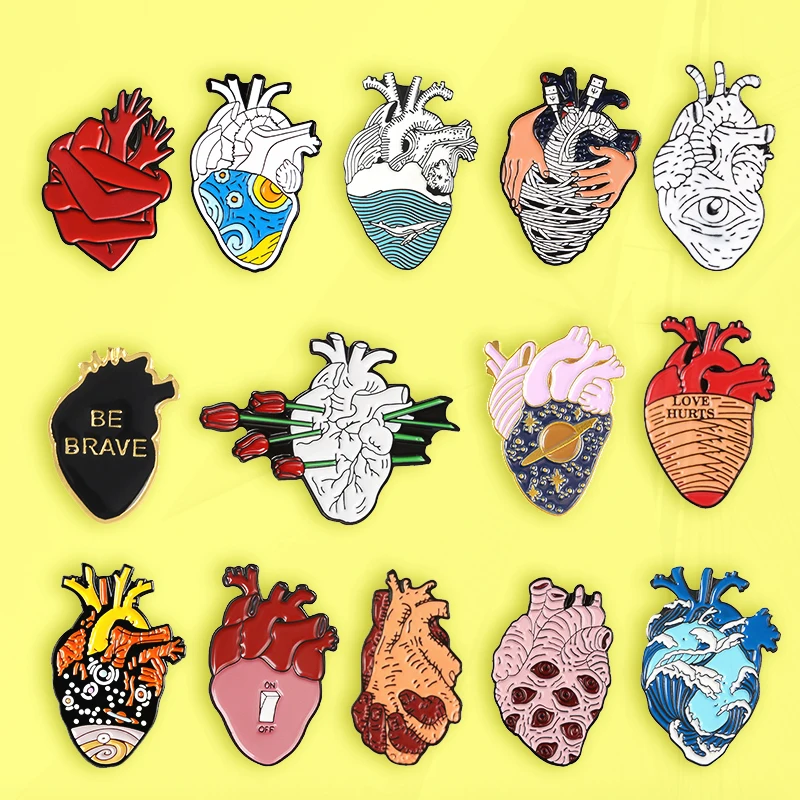 Broche esmaltado para médico, Pin de Neurología cardíaca, insignia de solapa para regalos, 18 estilos, Pin de la serie de órganos del corazón, corazón anatómico médico