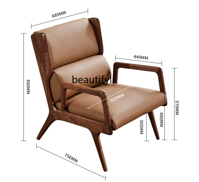 Wooden Lounge Chair Italian Minimalist Living Room Lazy Bone Chair Leather Couch Recliner Armchair