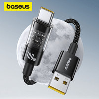 Baseus USB Type C Cable 100W Fast Charging Wire USB Type C Cable 5A USB C Cable Type C Transparent Cable For HUAWEI Honor