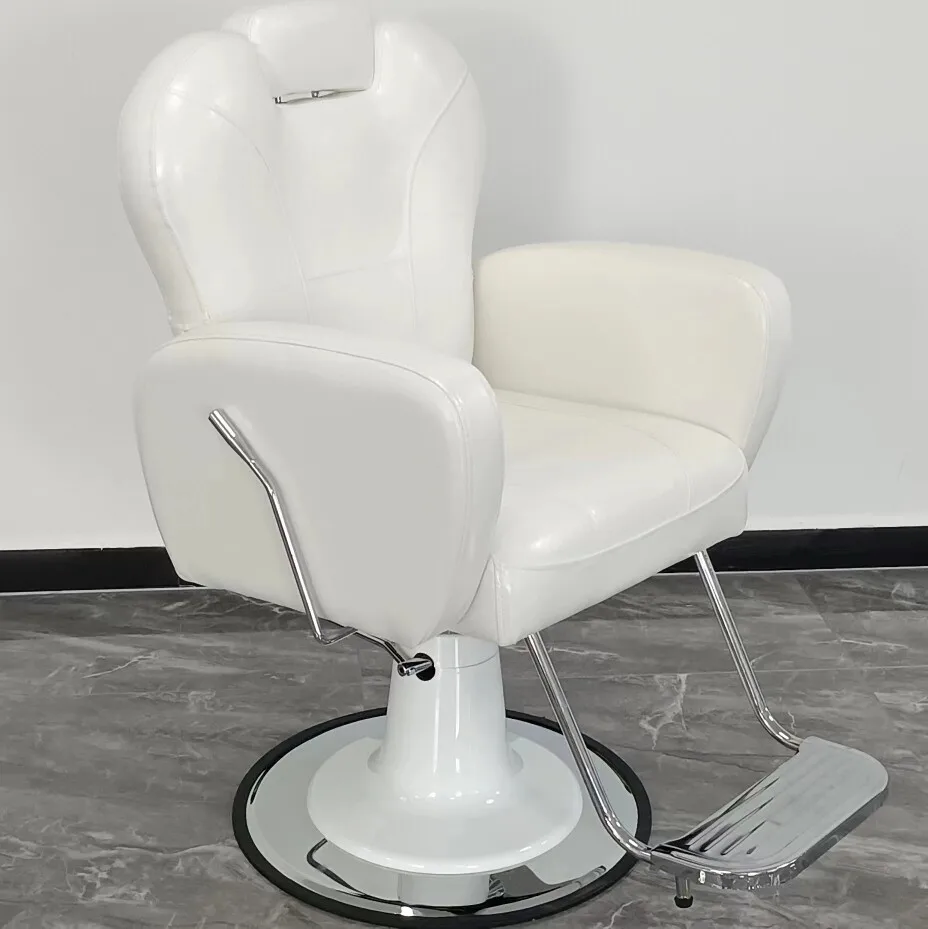weißer minimalistischer Friseurstuhl, moderner klappbarer professioneller ästhetischer Sessel, höhenverstellbare Chaiselongue, Barbiermöbel