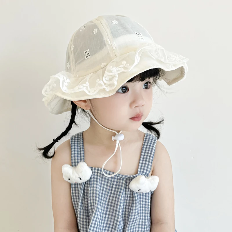 Baby Girls Hat Summer White Lace Bucket Hats for Kids Summer Princess Toddler Infant Cap Children Accessories 1-3 Years Old