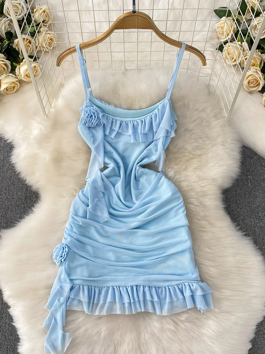 Pure Desire – t-shirt à fleurs dimensionnelles pour femmes, Design Sexy, Strapl Dr, taille plissée, amincissante, jupe ort en dentelle, été