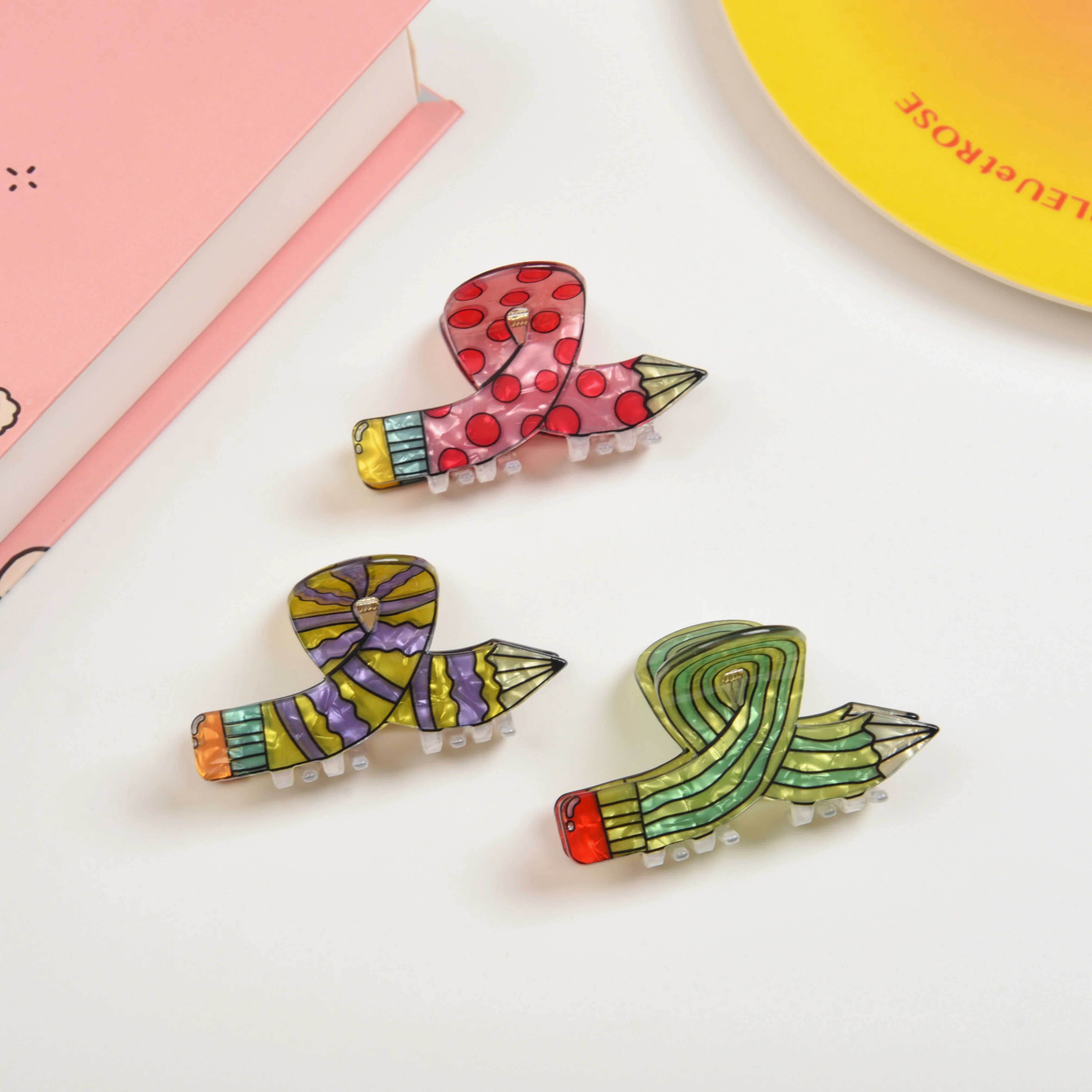 

DuoShang Cute Colorful Cross Pencil Hair Claw Acrylic Claw Clips Stationery Series Crab Hair Clips for Women Hair Accessories