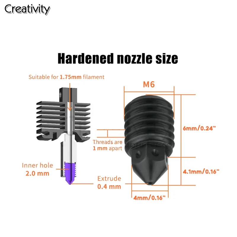 1.75mm High Temperature Hardened Steel Nozzle for X1-Carbon Combo P1P 500℃ Wear-resistant Nozzles For Lab X1 Carbon 3D Printer