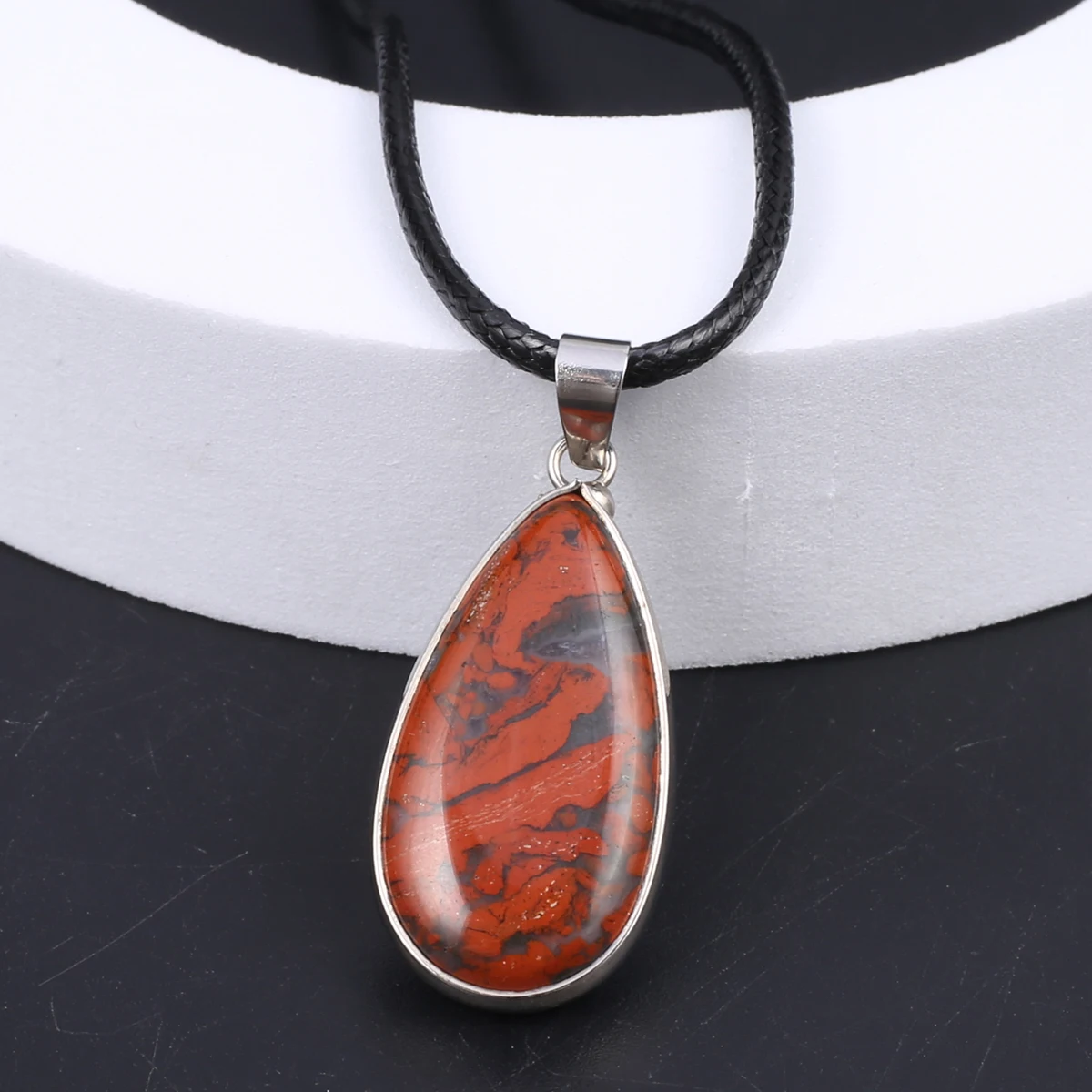 Natural Semi Precious Stone Water Droplet Shaped African Bloodstone Red Pendant Necklace Minimalist Jewelry Accessory Gift