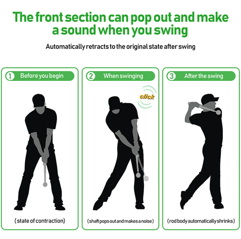 Golf Swing Trainer Portable Correcting Gesturer Rhythm Click Sound Telescopic Warm Up Training Aid Grip Strength Practice Stick