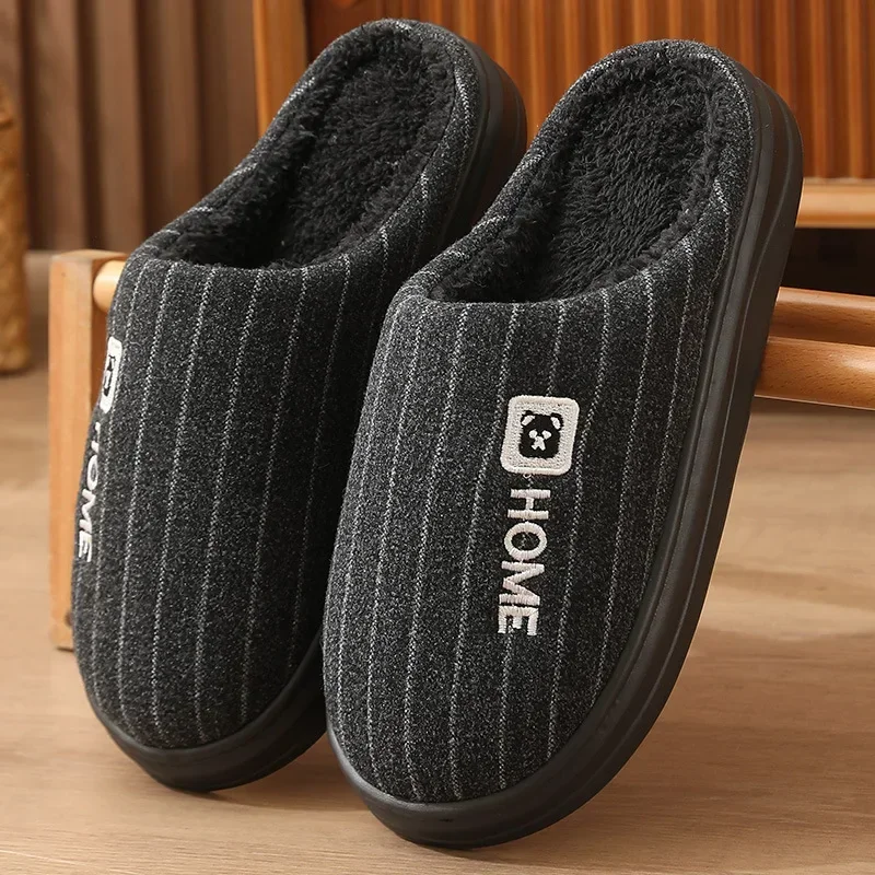 Winter Men Cotton Slippers Extra Large Size Warm Thick Sole Plush House Slippers