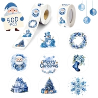 500pcs Merry Christmas Stickers Round Blue Christmas Tags Stickers for Kids Gifts Baking Package Envelope Stationery Decoration