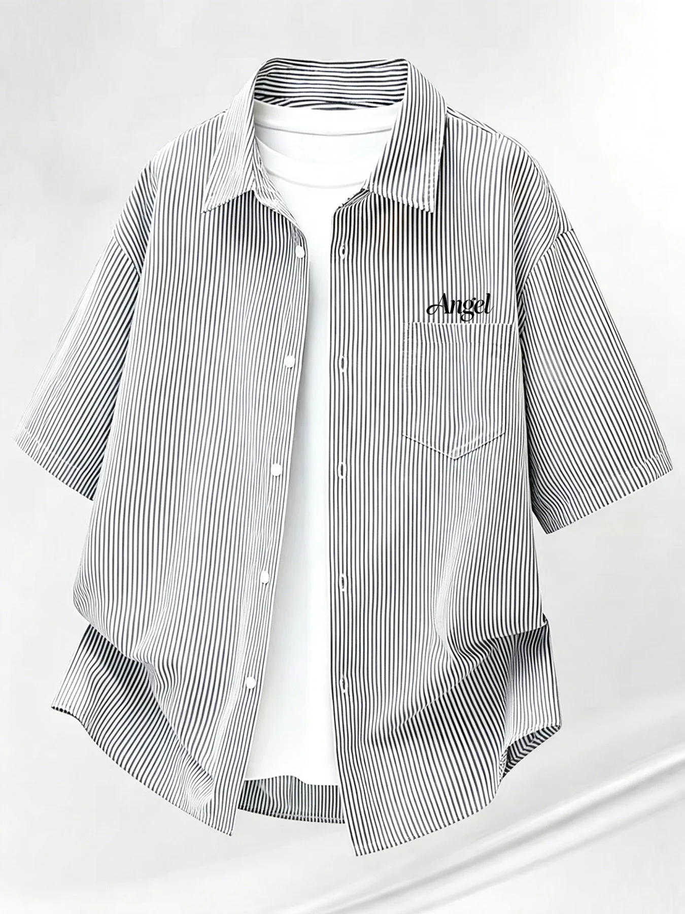 Summer fashion simple and small-scale letter print trendy men's casual shirt with loose fit