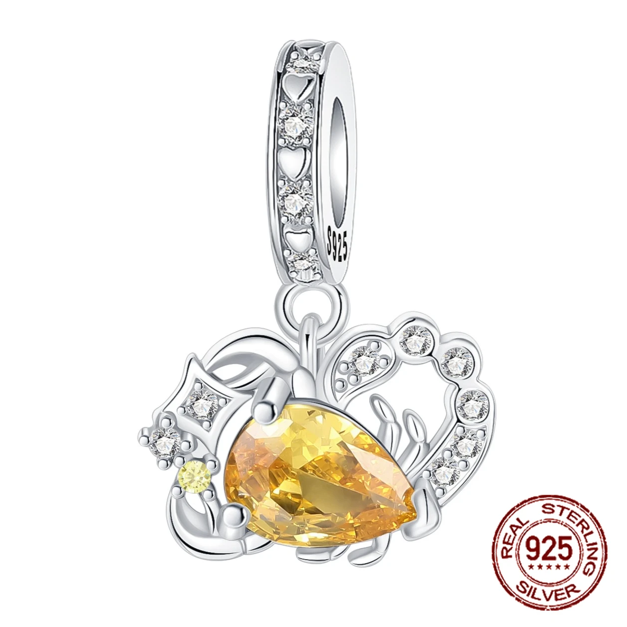 

925 Sterling Silver 12 Constellations Scorpio Yellow Zircon Pendant Charm Fit Original Charm Bracelets Women DIY Jewelry Gift