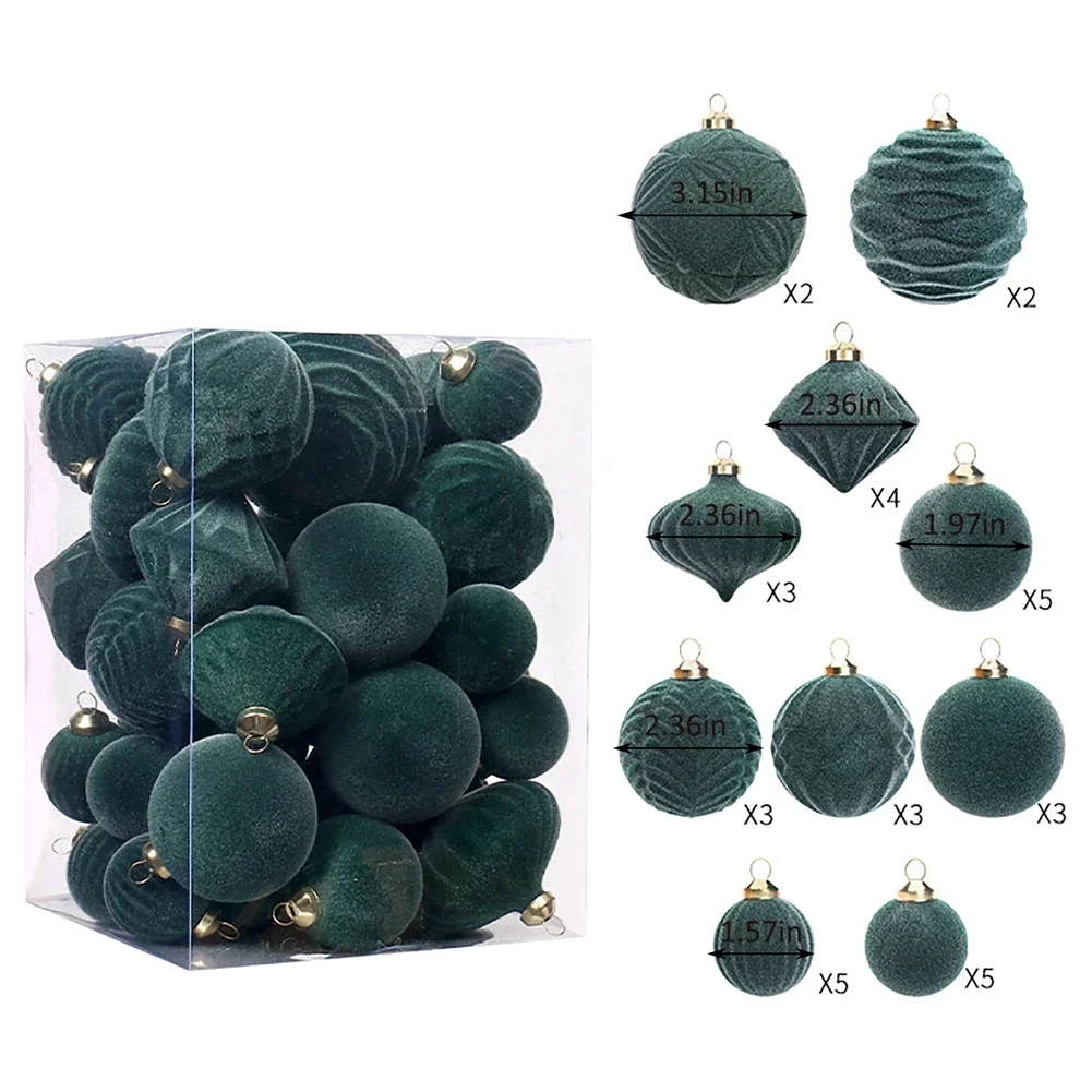 35 Pcs Velvet Christmas Balls Holiday Set Christmas Hanging Balls Flocked Christmas Tree Shatterproof Hanging Decor