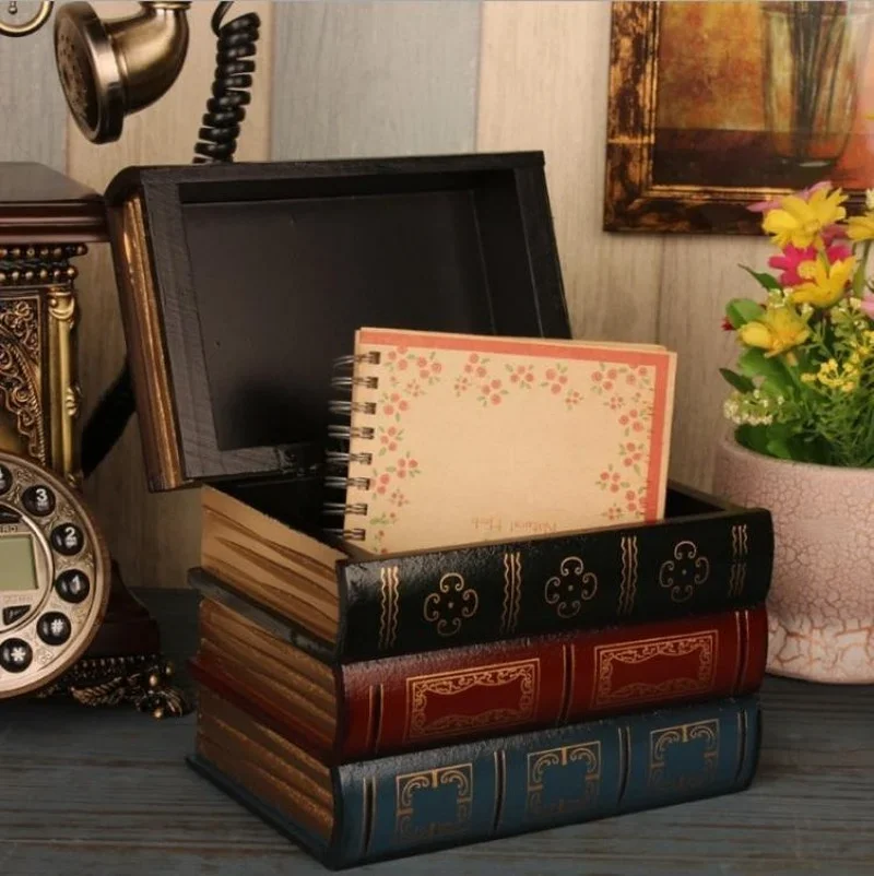 European-Style Retro Wood Decoration Emulational Book Storage Box Display Props Creative Decoration