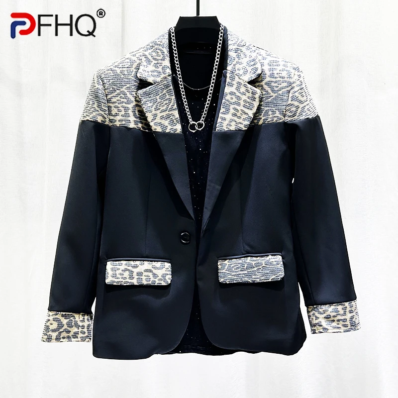 

PFHQ New Zebra Pattern Splicing Black Men Suit Fashion 2024 Contrast Color Luxury Long Sleeve Male Blazer Casual 21Z6109