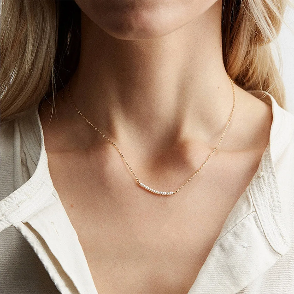 St-Delan Crystal Bead Necklace 42CM Stainless Steel Minimalist Imitation Pearl Women Daily Office Delicate Lavaliere‌ Jewelry