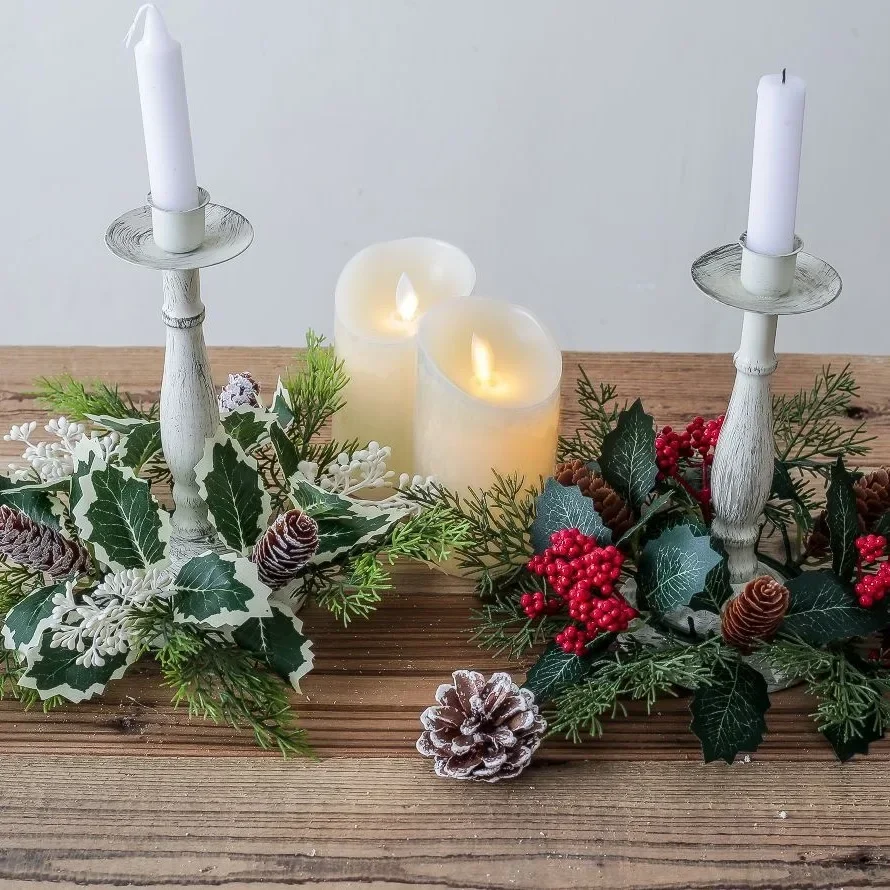 

Christmas Decoration Leaf Candlestick Wreath Christmas Party Home Table Decor Artificial Leave Candle Ring Candlestick Garland
