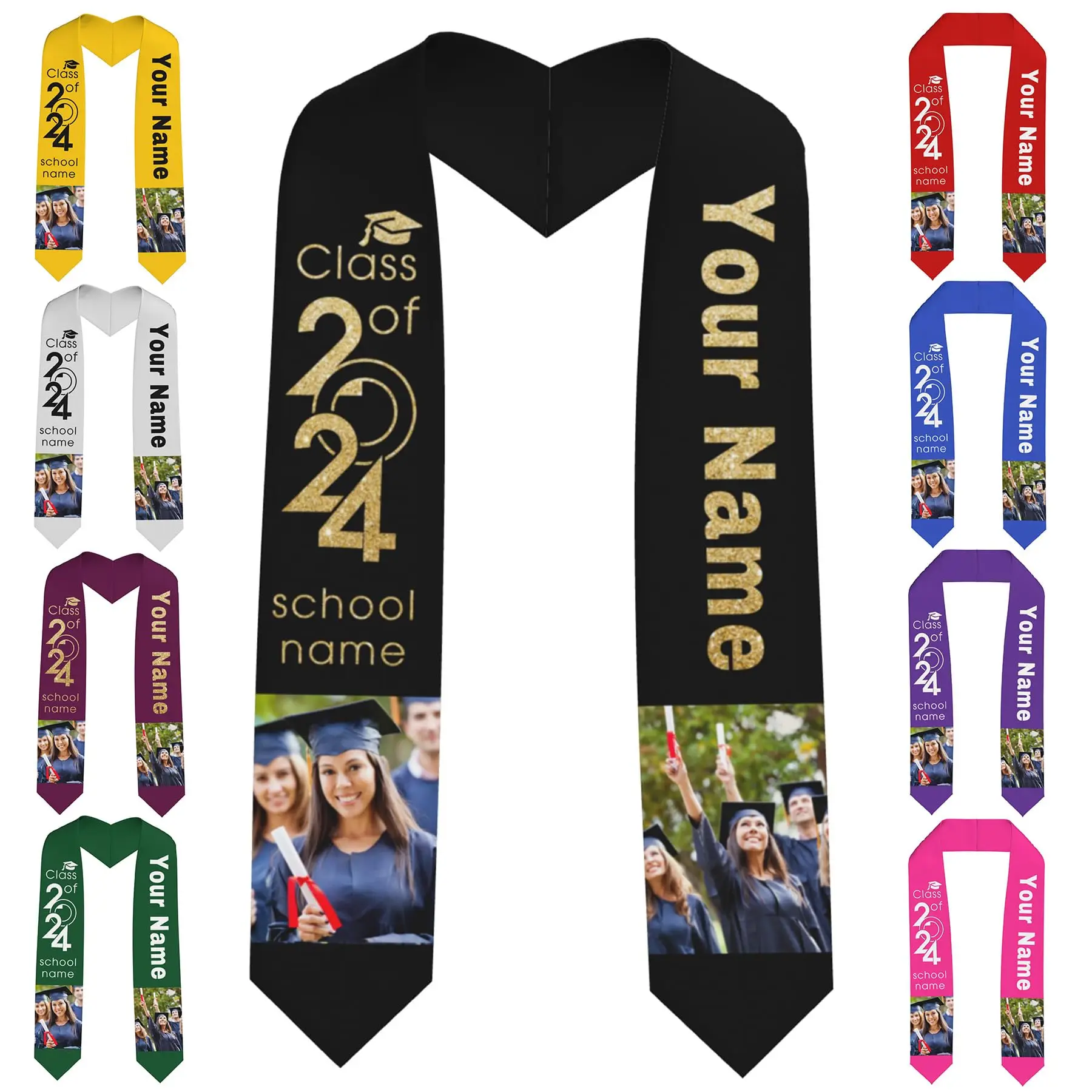 Personalized Graduation Stole Class of 2024, Customized Graduation Stole Sash with Photo Text Gifts for Senior Academic Grads