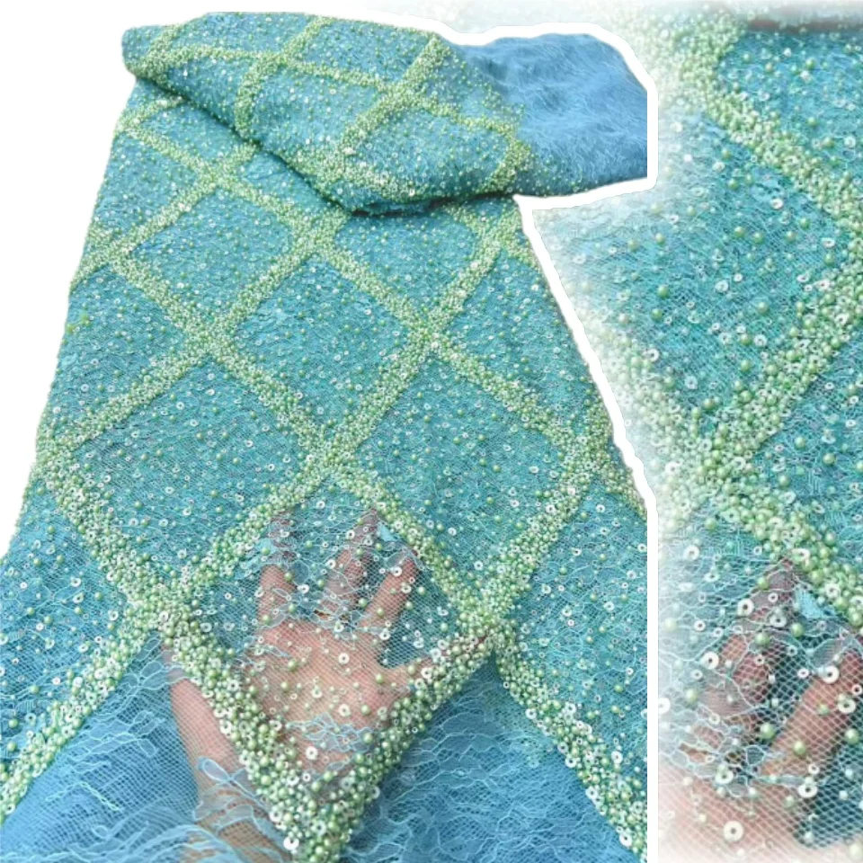 

Luxury African Sequins Beaded Chantilly Lace Fabric 2025 High Quality Lace 5Yards Pink French Fabric for Party Dress Sew SZ1581