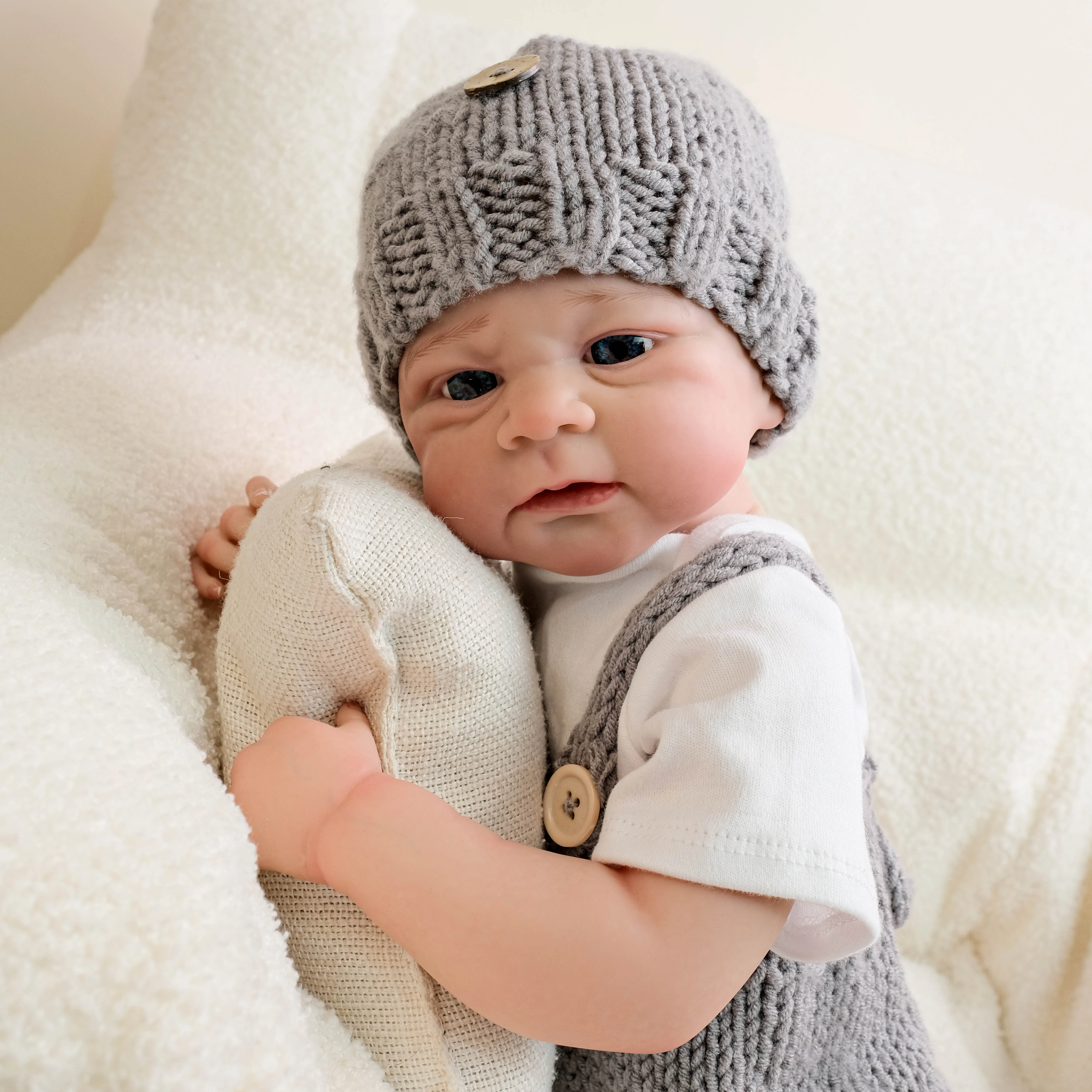 NPK 19inch Full Body Elijah Newborn Baby Lifelike Boy Doll Awake Reborn Baby Size 3D Skin Visible Veins Collectible Art Doll