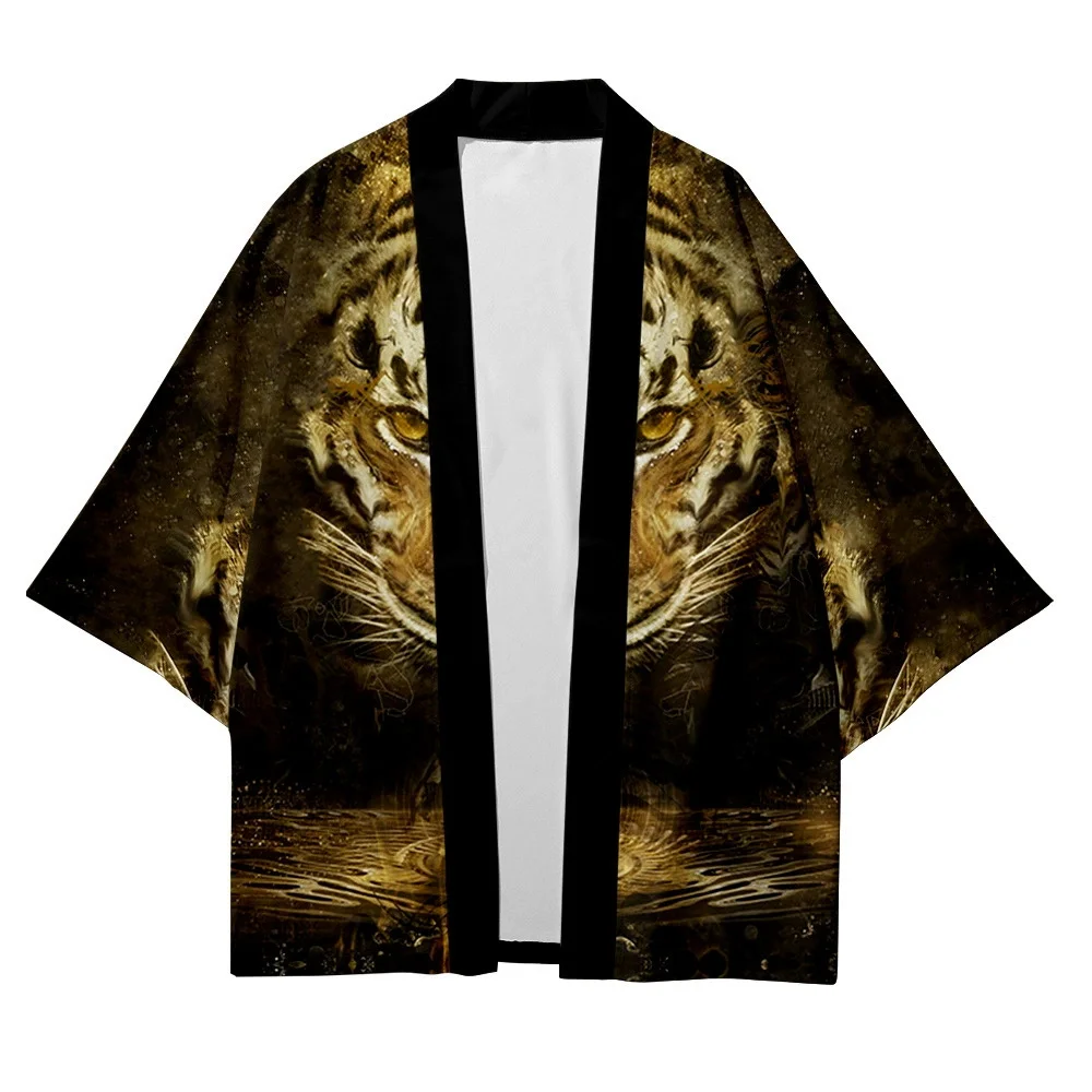 

Japanese Style Anime Tiger Cardigan Kimono Cosplay Harajuku Women Men Yukata Streetwear Black Traditional Robe Tops