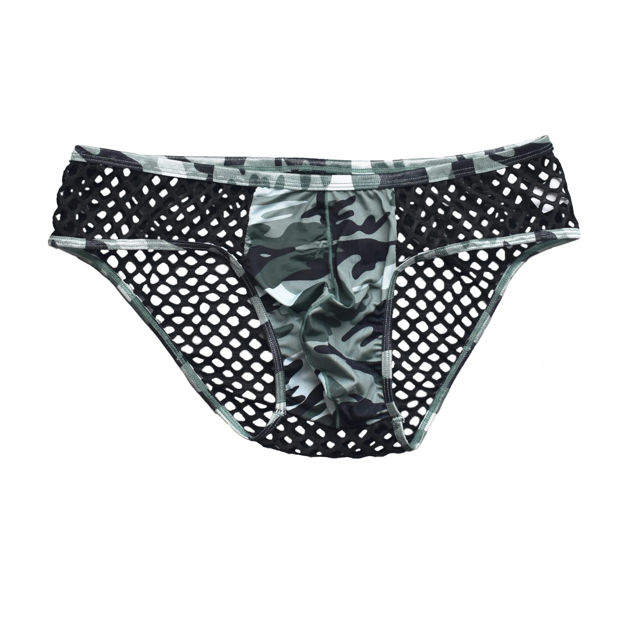 

Мужские дышащие прозрачные трусы с сетчатыми отверстиями, камуфляжные трусы с низкой талией и выпуклым мешочком, сексуальное мужское ажурное нижнее белье