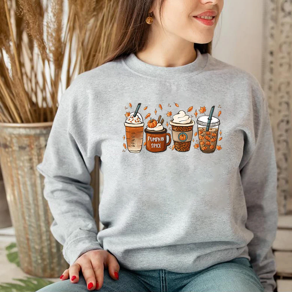 Fall Coffee Sweatshirt for Women Thanksgiving Sweater Fall Crewneck Pumpkin Spice Hoodie Halloween Shirt Unisex Long Sleeves Top