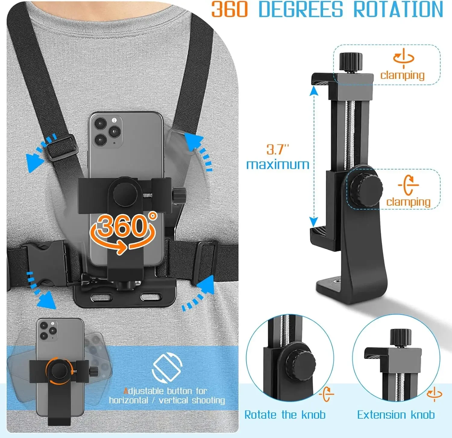 

Phone Chest Strap Mount Belt for Iphone 14 Holder Mobile Smartphone for GoPro Hero 13 12 11 10 9 DJI Action Camera Live Shooting