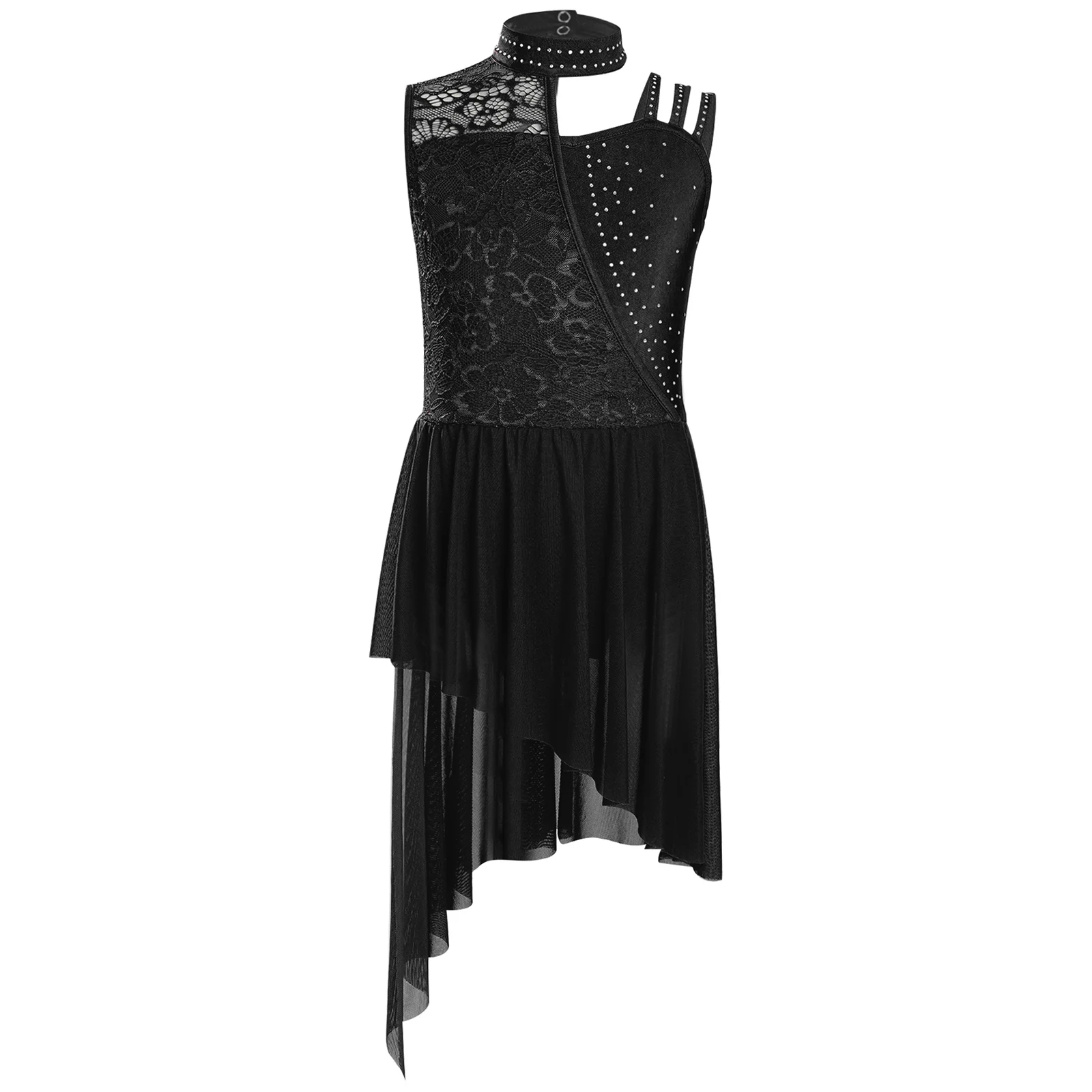 

Lyrical Ballet Leotard Dress Kids Girls Sleeveless Mock Neck Floral Lace Ballet Dancewear Figure Skating Performance Costumes