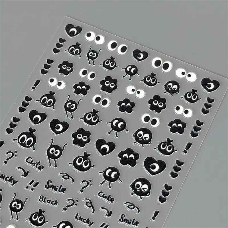 

Nail Stickers Black White Coal Ball Cute Cartoon Childlike DIY High Gloss Waterproof Self Adhesive Premium for Home Party