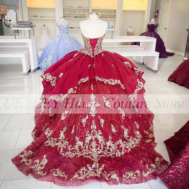 Luxe Quinceanera Robe Hors Épaule Perles Paillettes Chérie Sans Manches Robe De 15 Anos