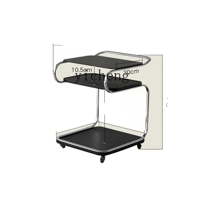 TQH movable square glass coffee table trolley with wheels living room bedside sofa corner table