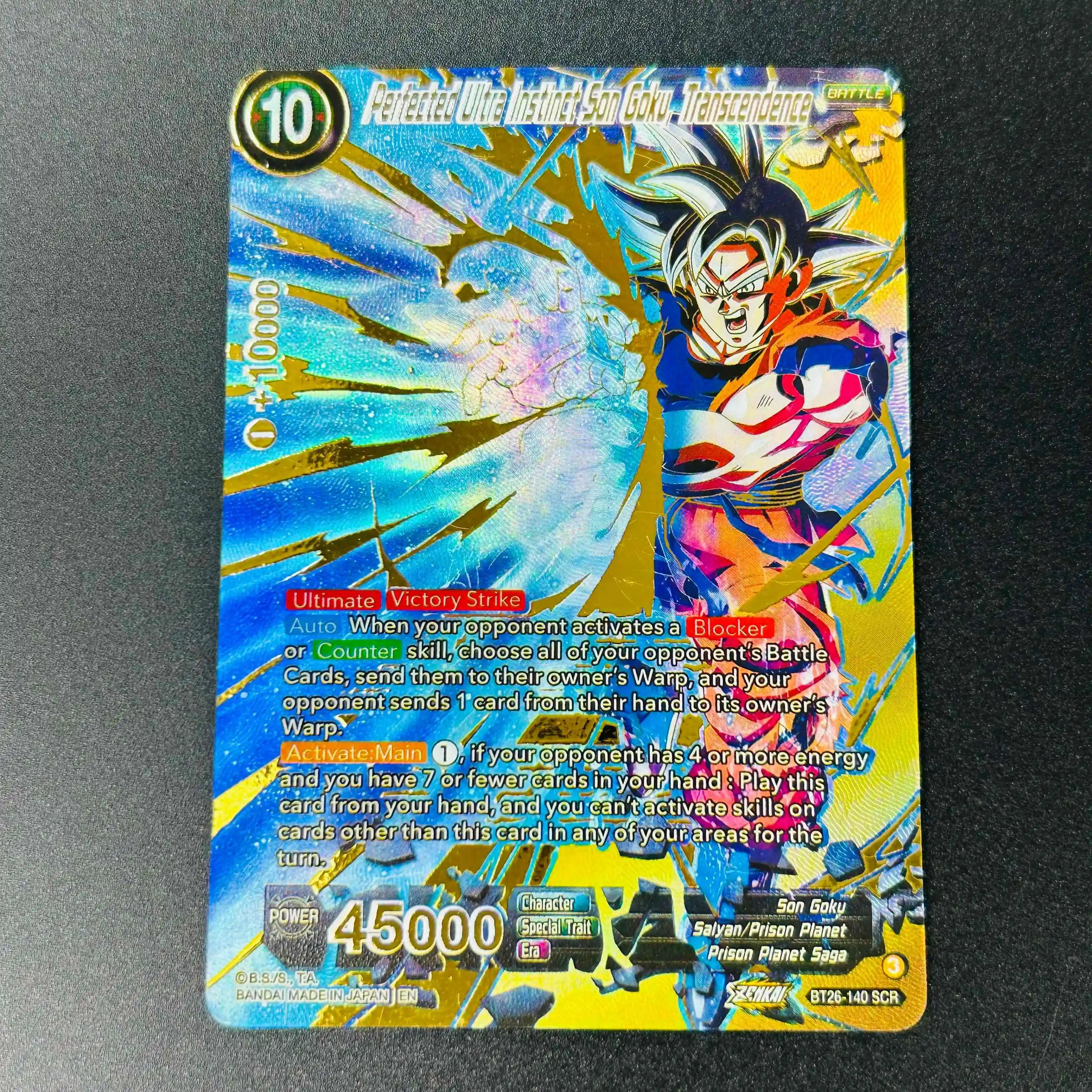 Carte de collection anime Dragon Ball Super Ultra Instinct Goku Transcendence SCR Full Art Holo DIY texturée menthe premium