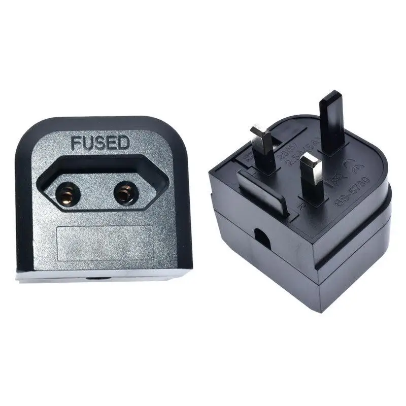 1Pcs EU European 2 Prong Round To UK Singapore Malaysia 3 Pin Conversion Power Adapter UK Plug Type G Adapter With Fuse 13A