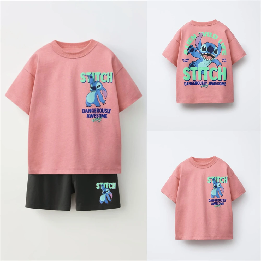 

Модный повседневный костюм для мальчиков и девочек, футболка с героями мультфильмов + шорты, комплект из 2 предметов, 2026 летняя одежда, шорты с короткими рукавами, детская одежда