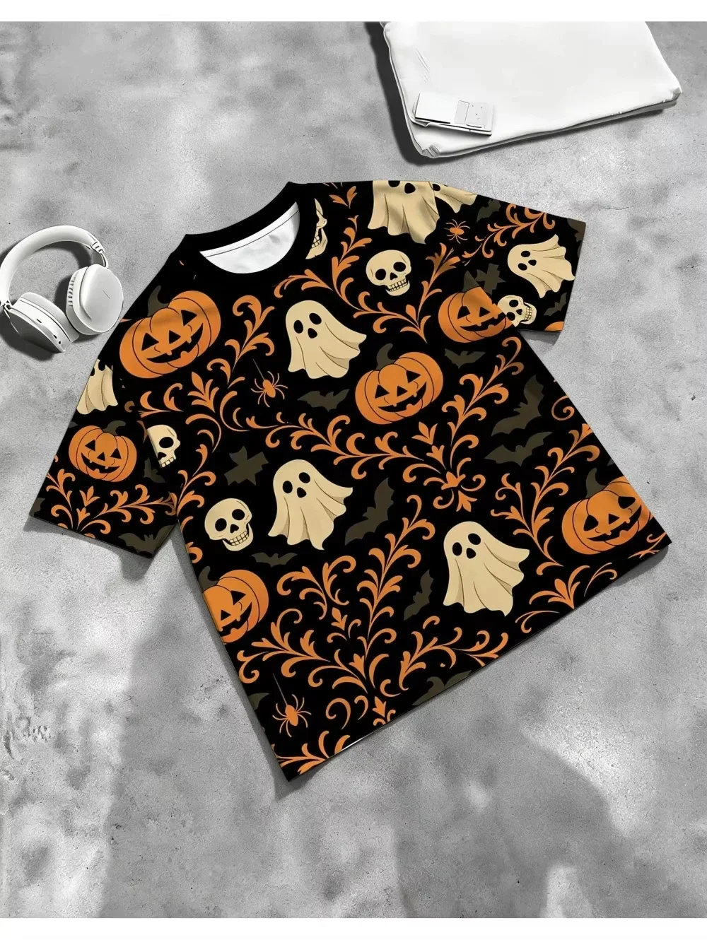 Fashion Ghost Halloween Print Men's T-Shirt Street Trend Tees Harajuku Hip Hop Punk Style Oversized T-Shirts Short Sleeve Tops