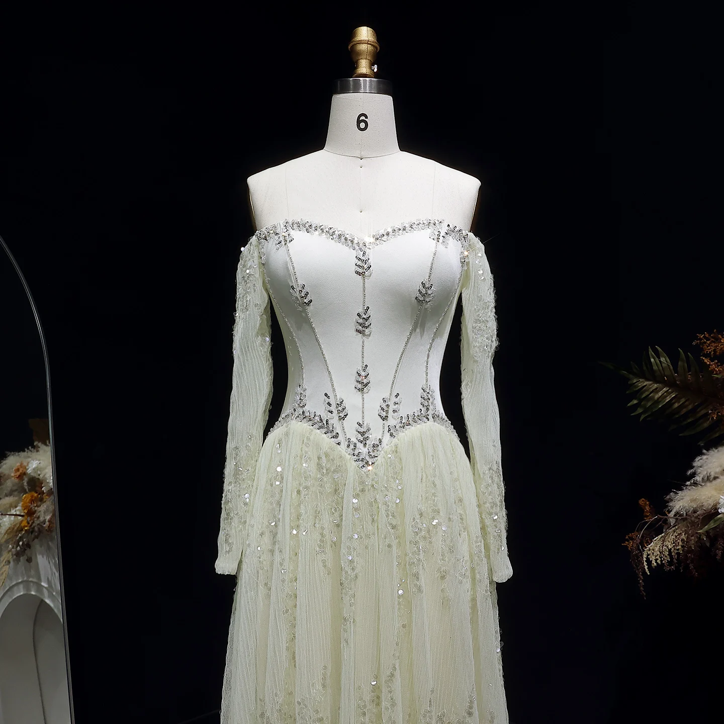Sharon Said Elegantes Sweetheart-Abendkleid mit Transparenten Langen Ärmeln und Perlen für Hochzeiten, Partys und Bälle SS628 Maßanfertigung – Detail 10