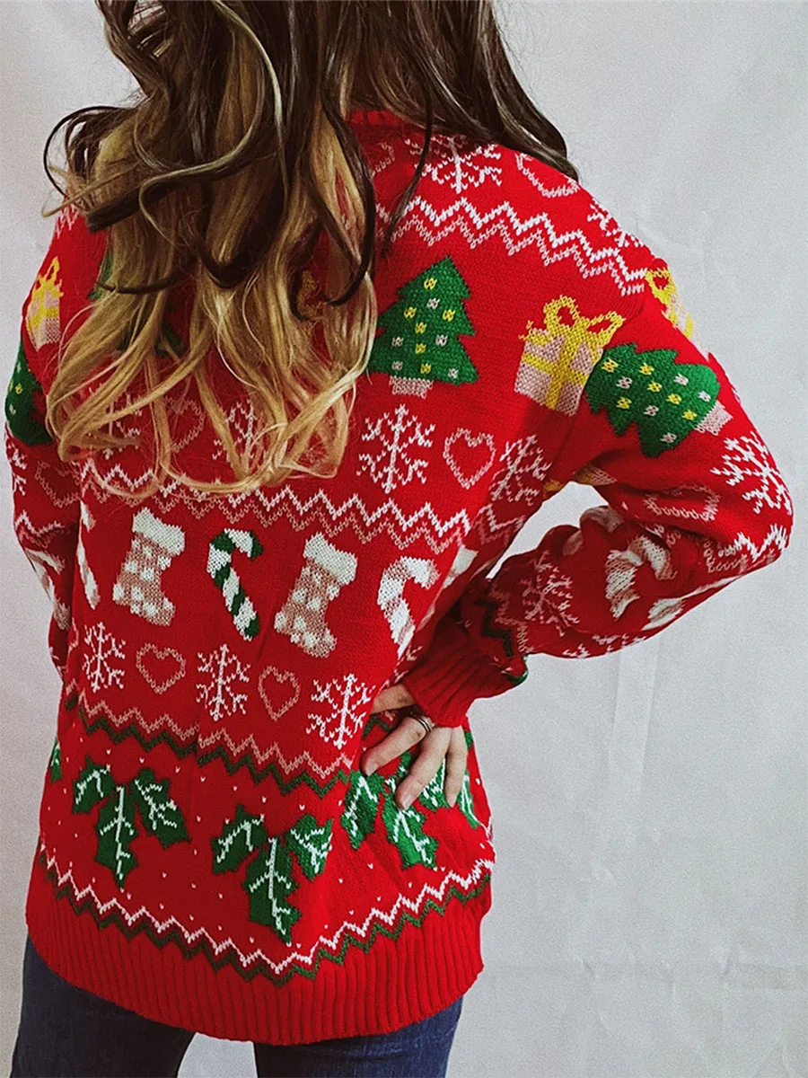 Women s Cute Funny Ugly Christmas Sweater Snowflake Stocking Tree Holiday Knit Sweater Pullover