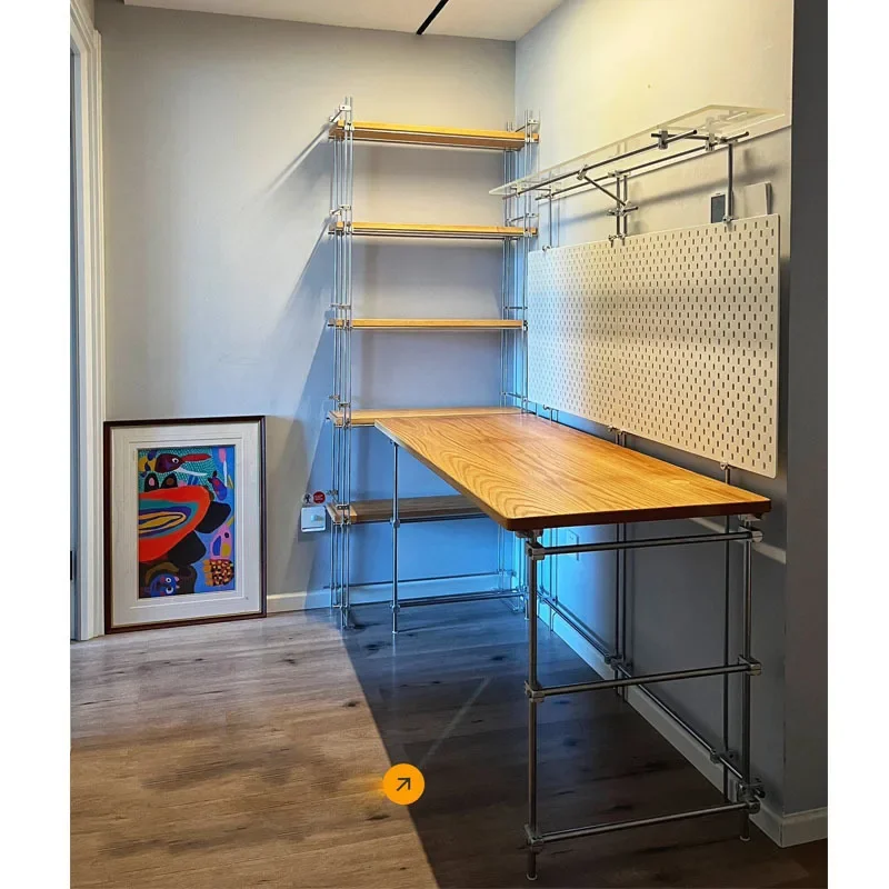 Simple solid wood desk bookshelf bookcase household multi-functional hole board student computer desk