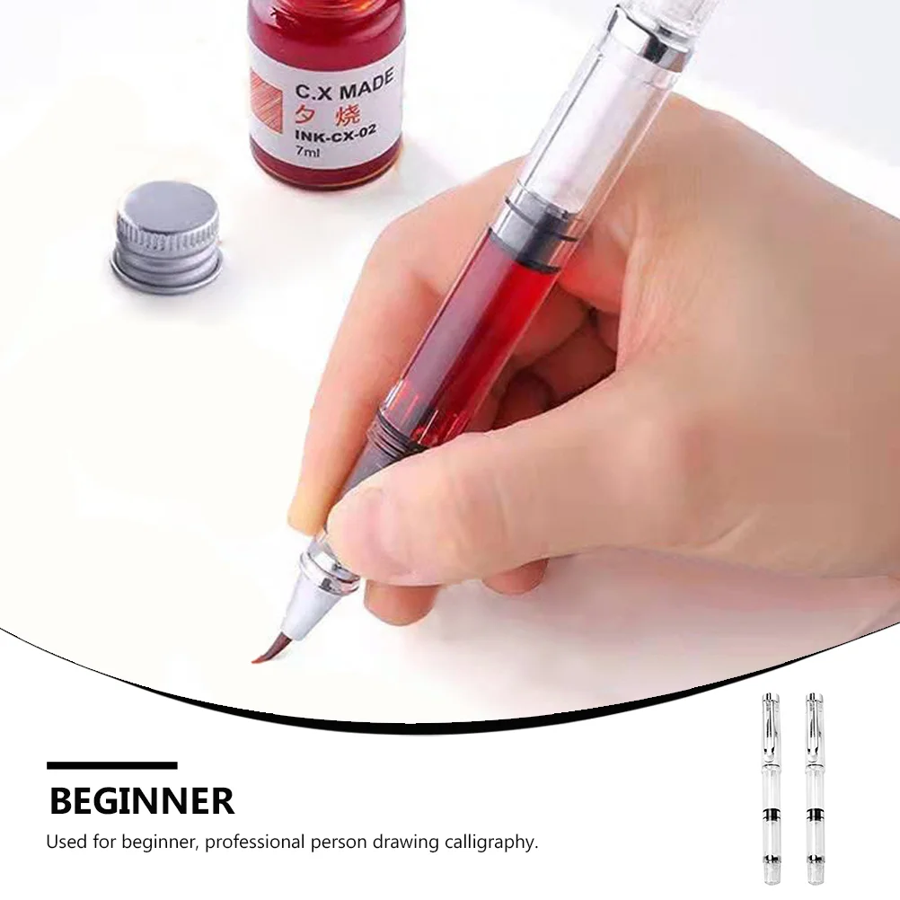 2 Pcs Pen-Type New Writing Brush Paint Calligraphy Pens Refillable Ink Fountain Signature Painting Piston